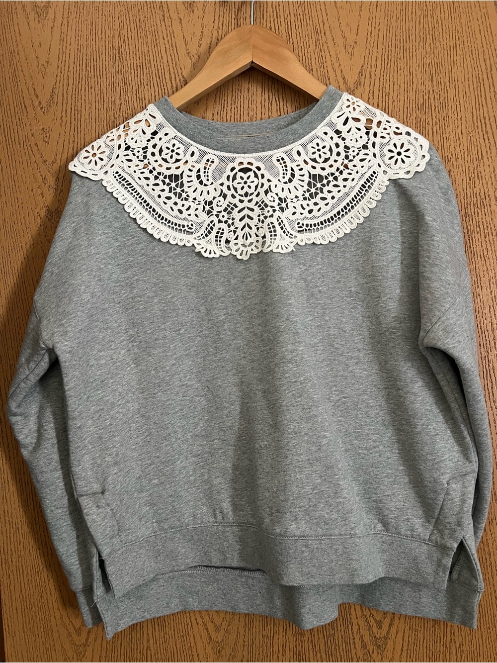 Boden Grey Sweatshirt with White Lace Collar
